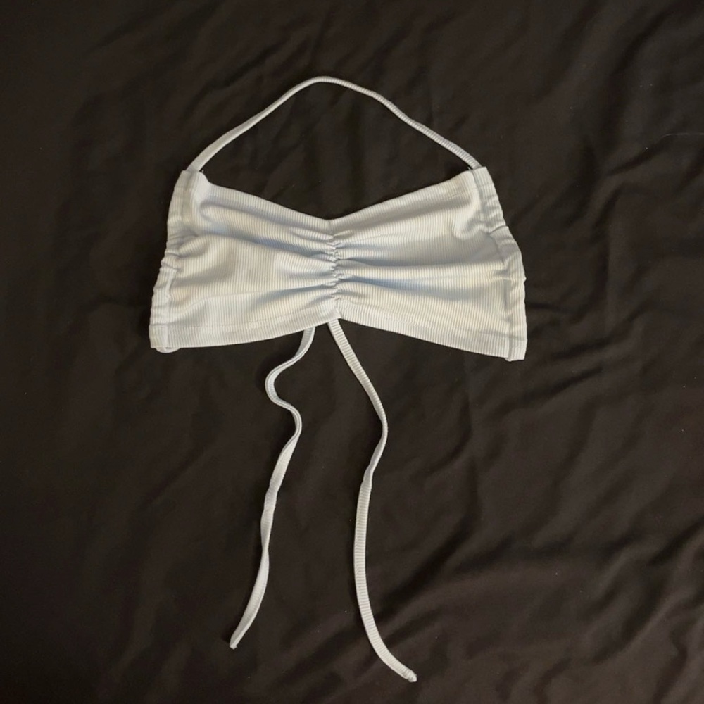 Blue Ruched Halter Top